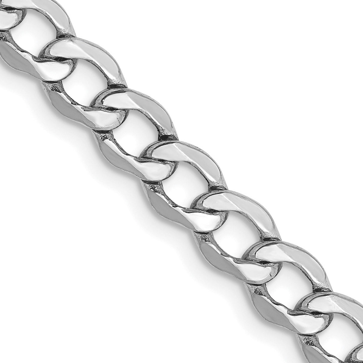 14K White Gold 5.25 mm Curb Chain Necklace, Polished detail view