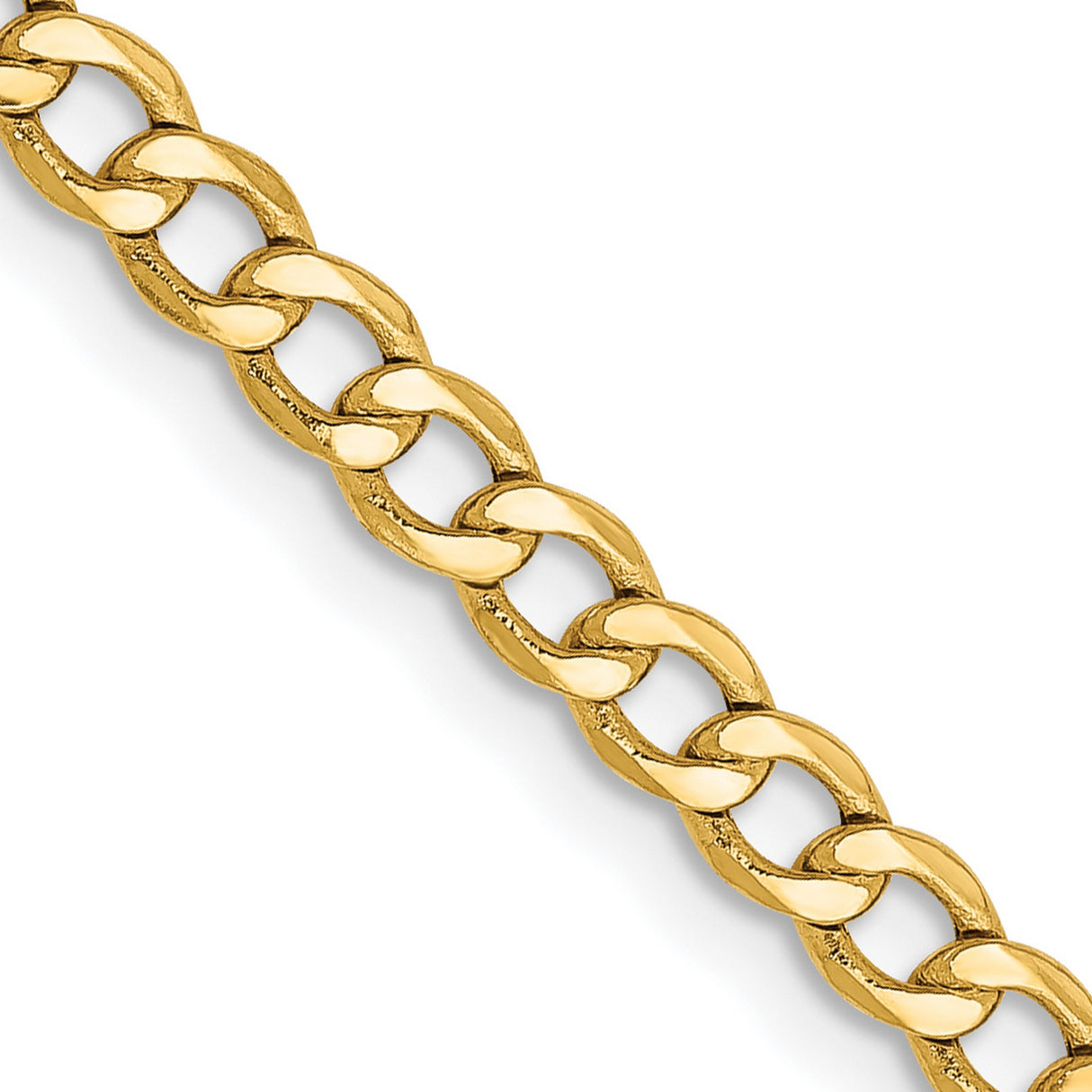 14K Yellow Gold 3.35 mm Curb Chain Necklace, Polished detail view