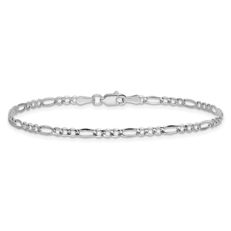 14K White Gold 2.5 mm Figaro Chain Bracelet, Polished alternate angle