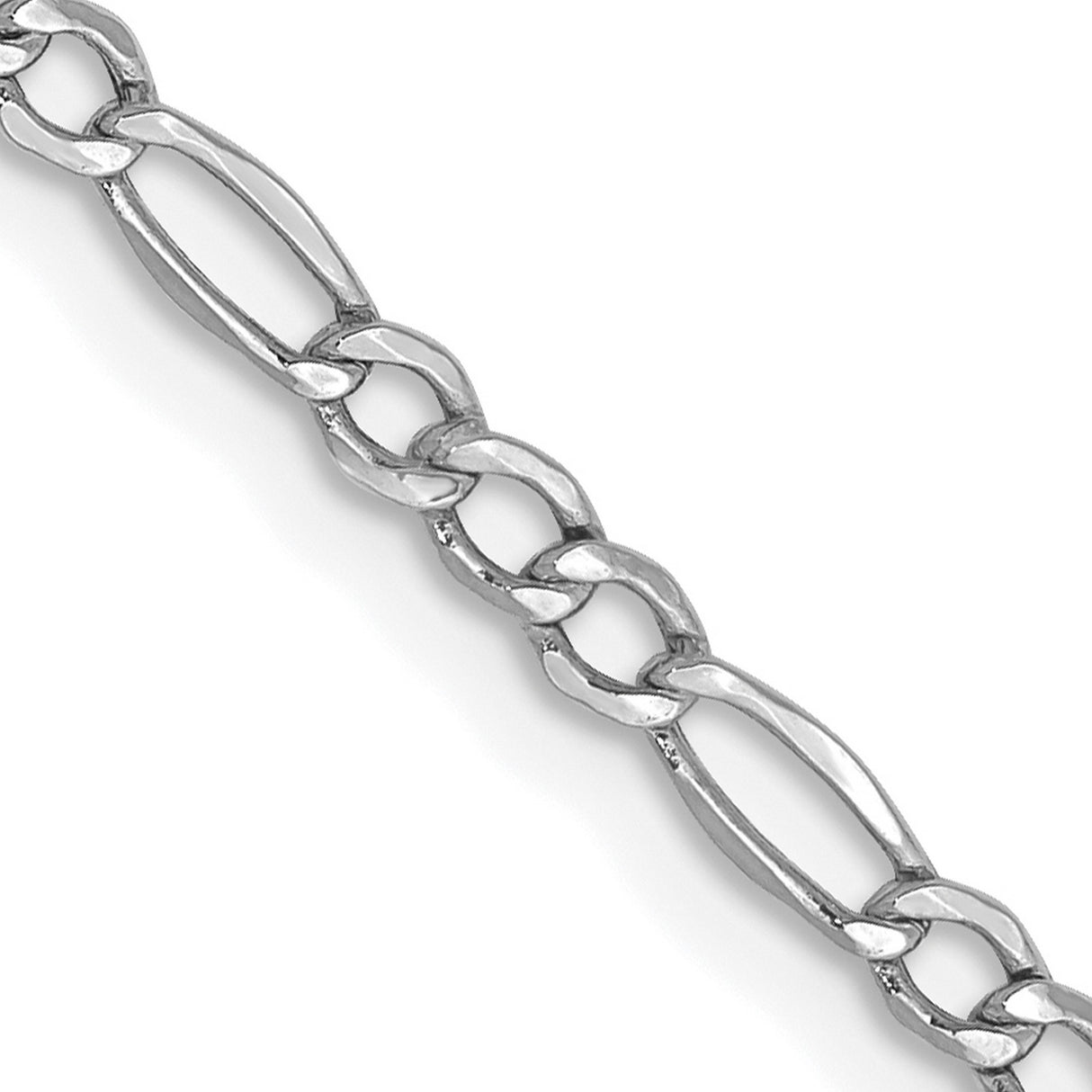 14K White Gold 2.5 mm Figaro Chain Necklace, Polished detail view