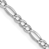 14K White Gold 2.5 mm Figaro Chain Necklace, Polished detail view