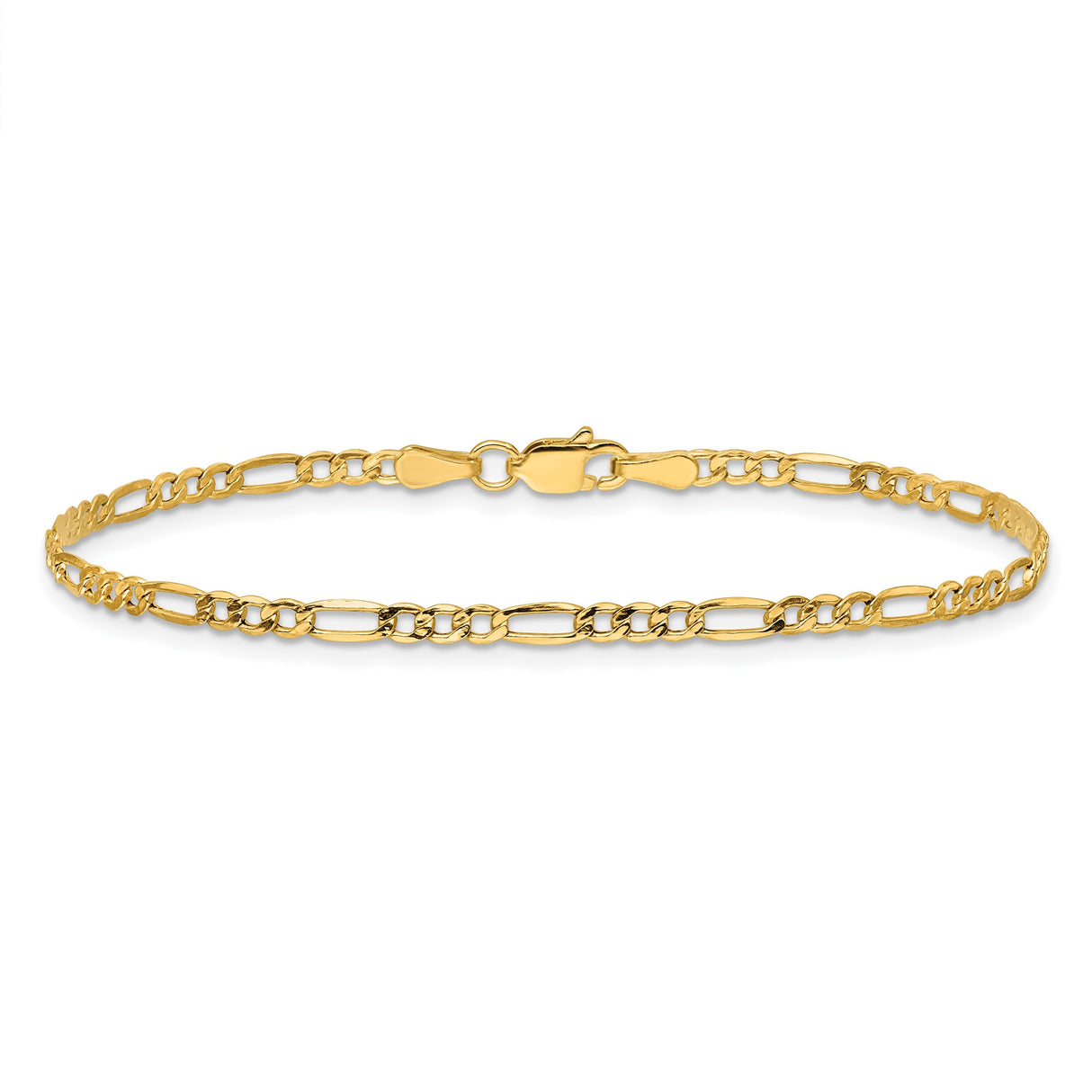 14K Yellow Gold 2.5 mm Figaro Chain Bracelet, Polished alternate angle