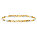 14K Yellow Gold 2.5 mm Figaro Chain Bracelet, Polished alternate angle