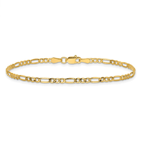 14K Yellow Gold 2.5 mm Figaro Chain Bracelet, Polished alternate angle