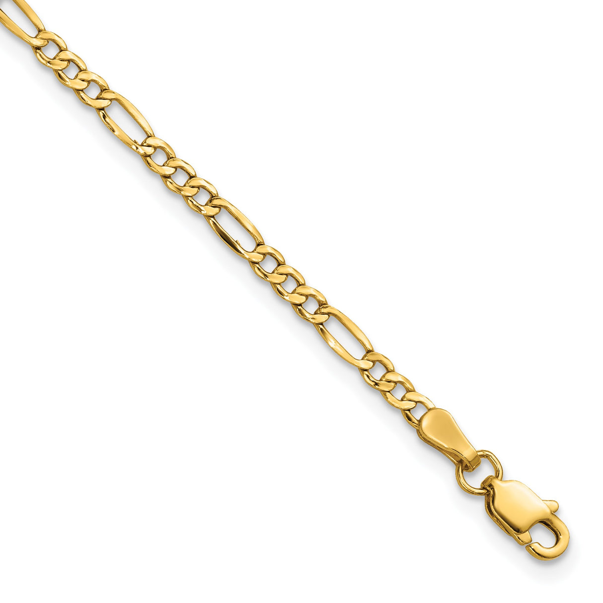 14K Yellow Gold 2.5 mm Figaro Chain Bracelet, Polished detail view