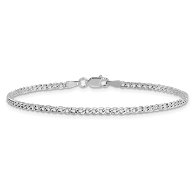 14K White Gold 2.5 mm Curb Chain Anklet, Polished