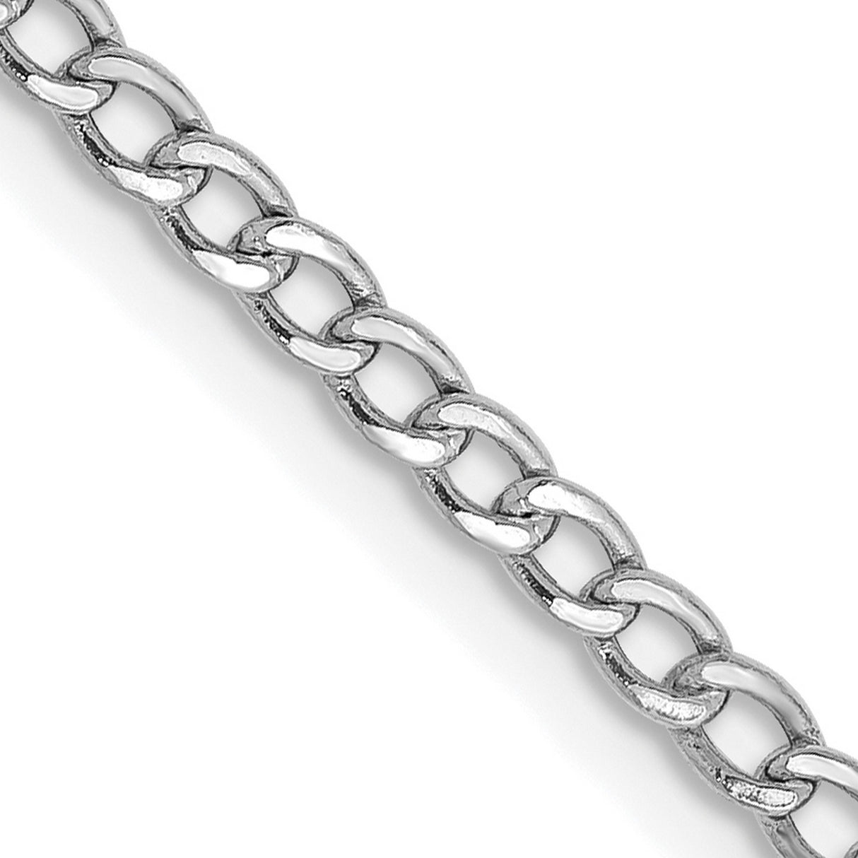 14K White Gold 2.5 mm Curb Chain Necklace, Polished detail view
