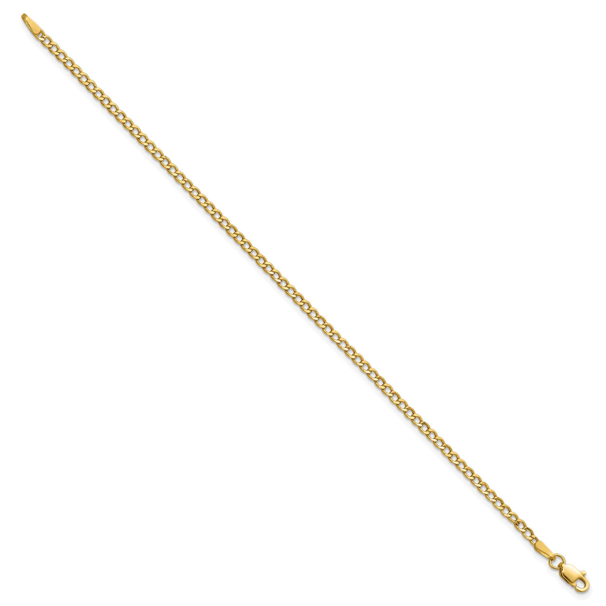 14K Yellow Gold 2.5 mm Curb Chain Anklet, Polished
