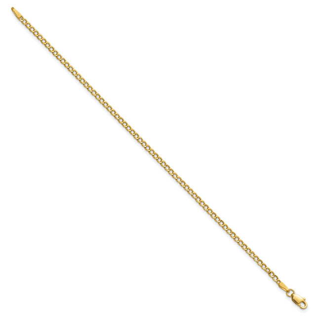 14K Yellow Gold 2.5 mm Curb Chain Anklet, Polished