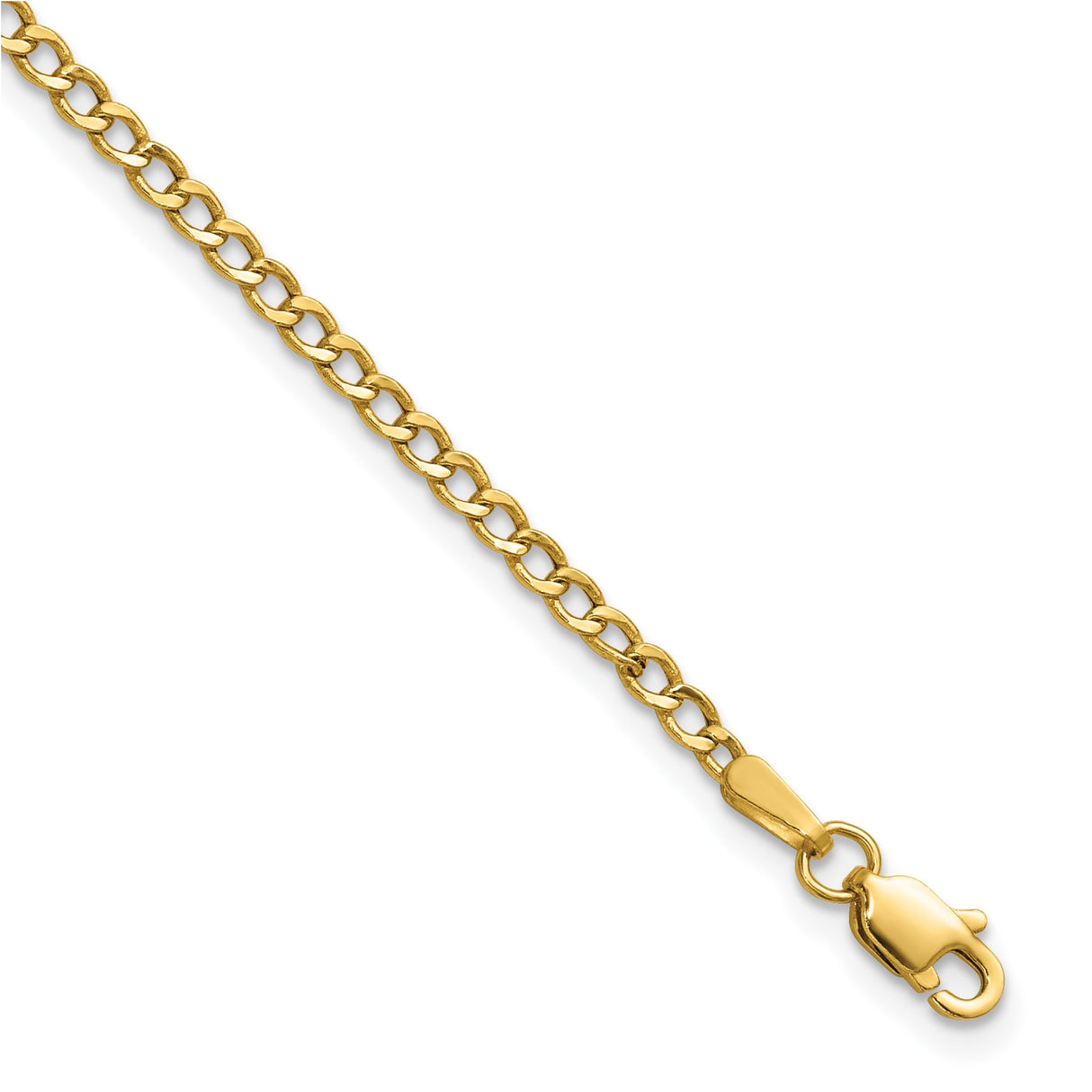 14K Yellow Gold 2.5 mm Curb Chain Anklet, Polished detail view