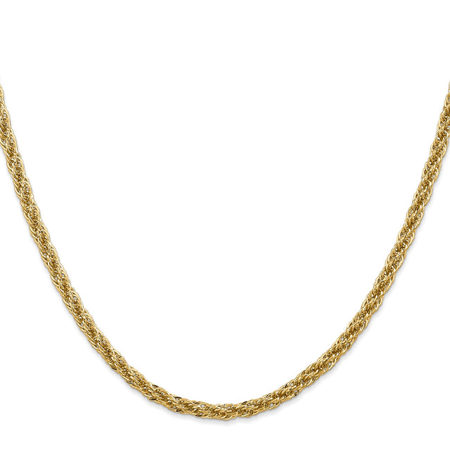 14K Yellow Gold 3.3 mm Rope Chain Necklace, Polished