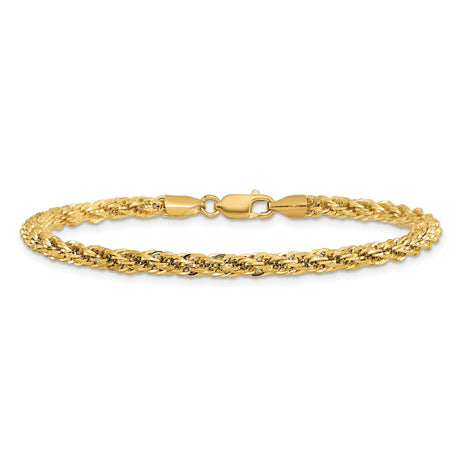 14K Yellow Gold 3.3 mm Rope Chain Bracelet, Polished