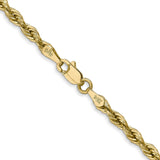 14K Yellow Gold 3 mm Rope Chain Necklace, Polished alternate angle