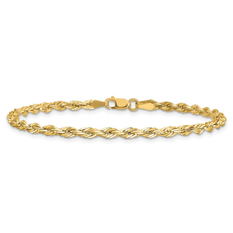 14K Yellow Gold 3 mm Rope Chain Bracelet, Polished