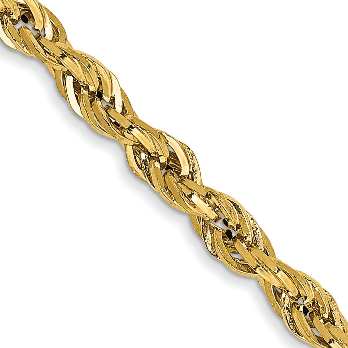 14K Yellow Gold 2.8 mm Rope Chain Necklace, Polished detail view