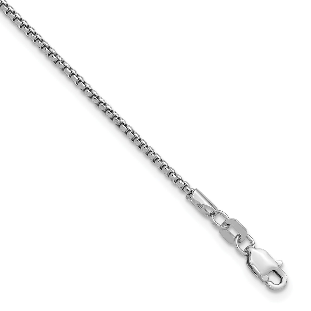14K White Gold 1.5 mm Box Chain Bracelet, Polished detail view