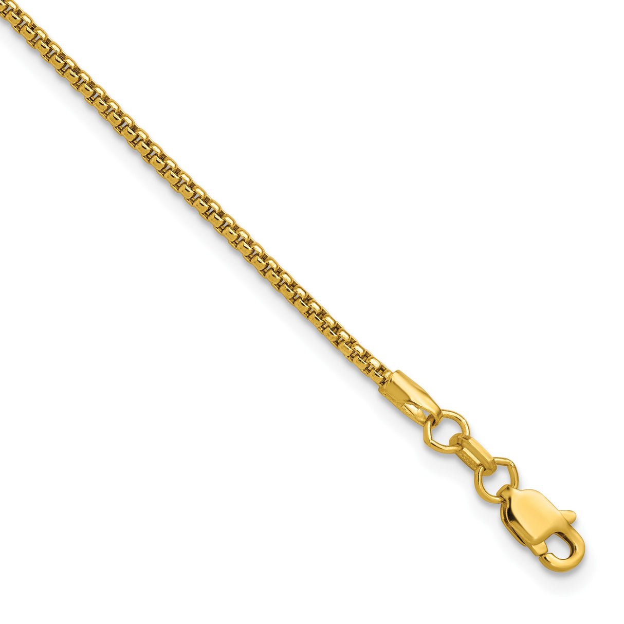 14K Yellow Gold 1.5 mm Box Chain Bracelet, Polished detail view