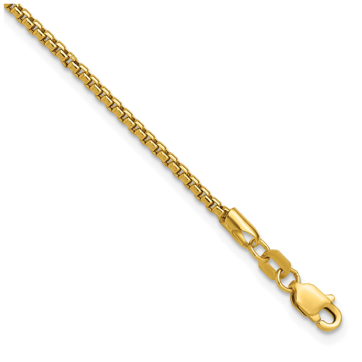 14K Yellow Gold 1.75 mm Box Chain Bracelet, Polished detail view