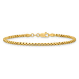 14K Yellow Gold 2.45 mm Box Chain Bracelet, Polished alternate angle