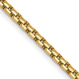 14K Yellow Gold 2.45 mm Box Chain Necklace, Polished detail view