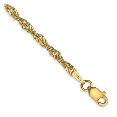 14K Yellow Gold 2.75 mm Singapore Chain Anklet, Polished
