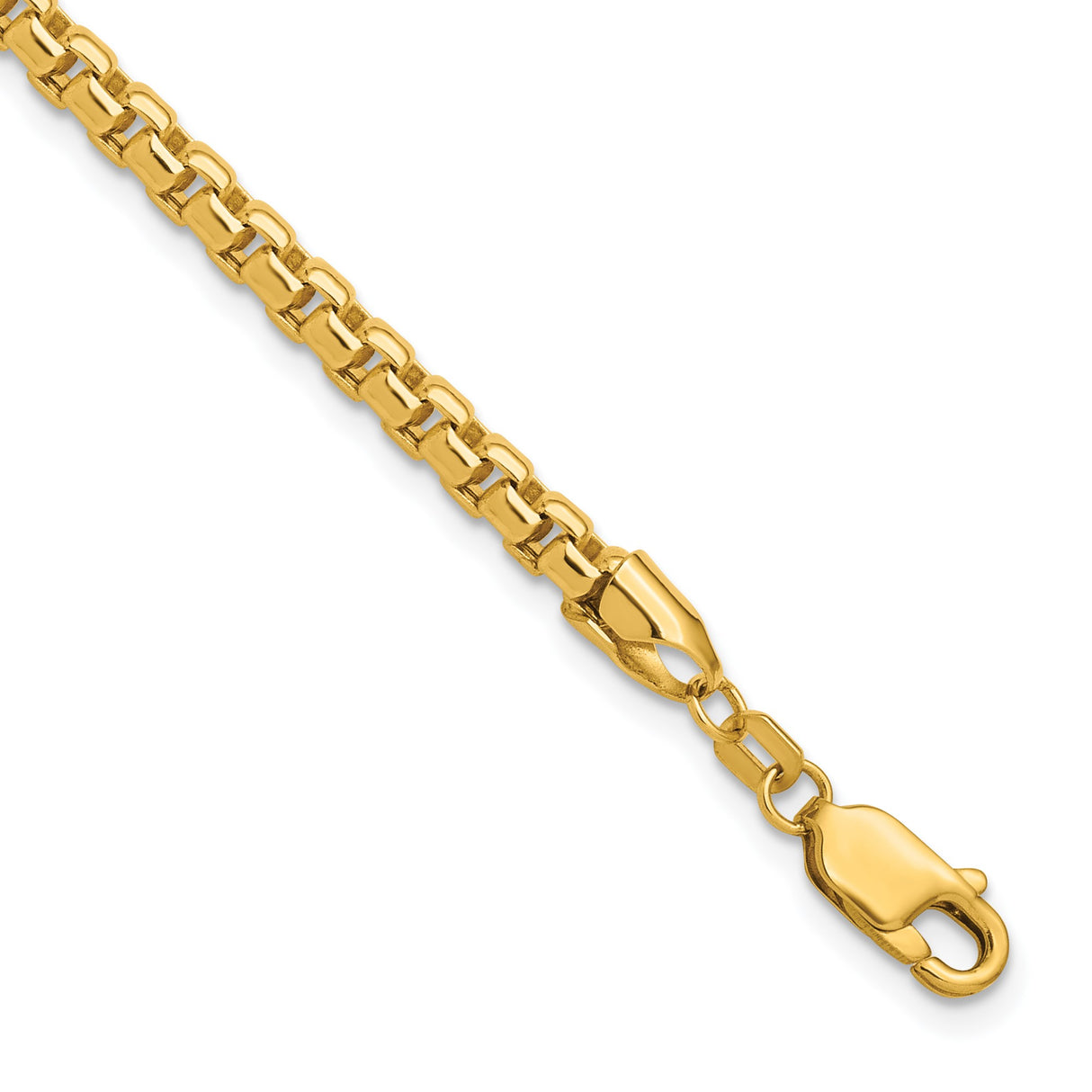 14K Yellow Gold 3.6 mm Box Chain Bracelet, Polished detail view