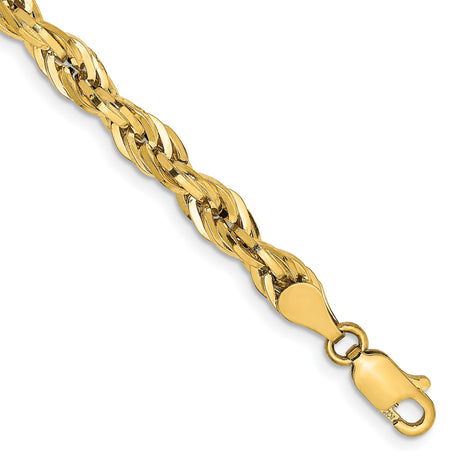 14K Yellow Gold 4.75 mm Rope Chain Bracelet, Polished shown for scale
