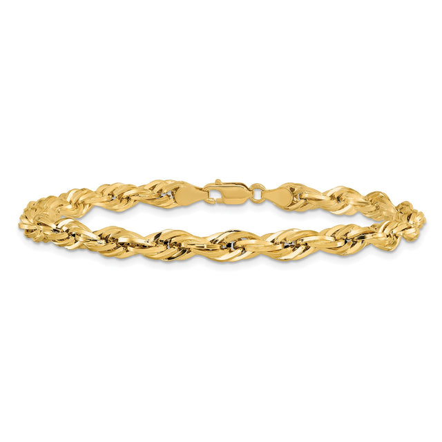 14K Yellow Gold 5.4 mm Rope Chain Bracelet, Polished