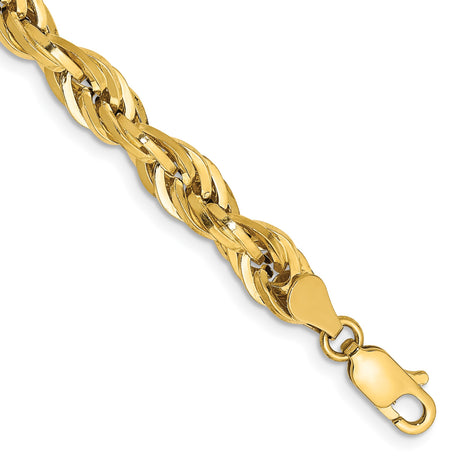 14K Yellow Gold 5.4 mm Rope Chain Bracelet, Polished shown for scale