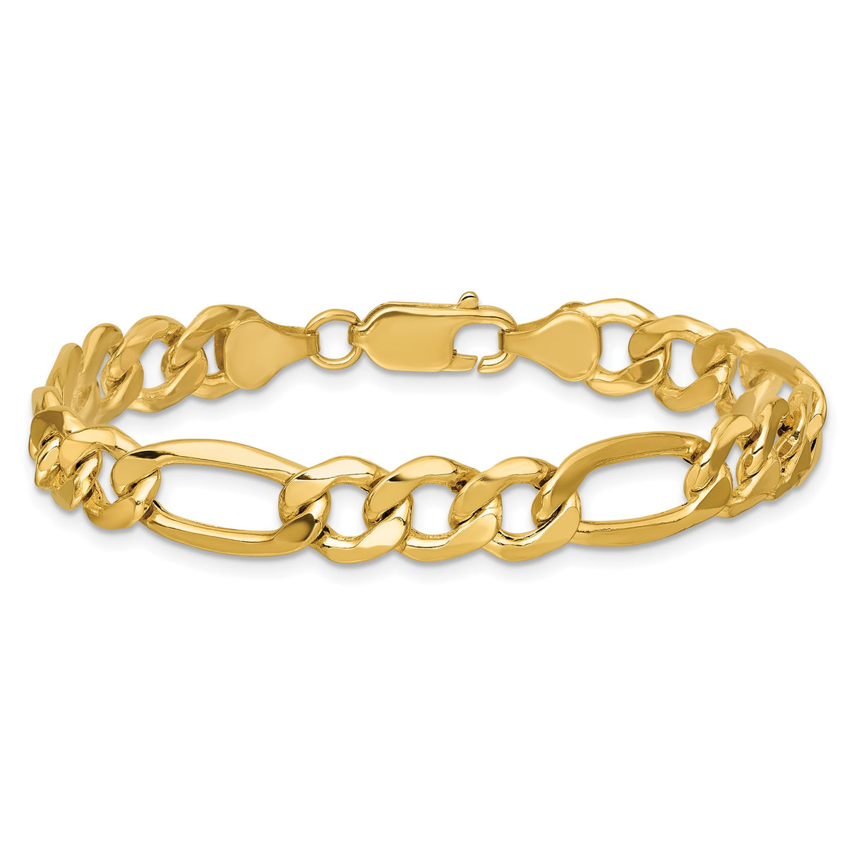 14K Yellow Gold 8.5 mm Figaro Chain Bracelet, Polished alternate angle