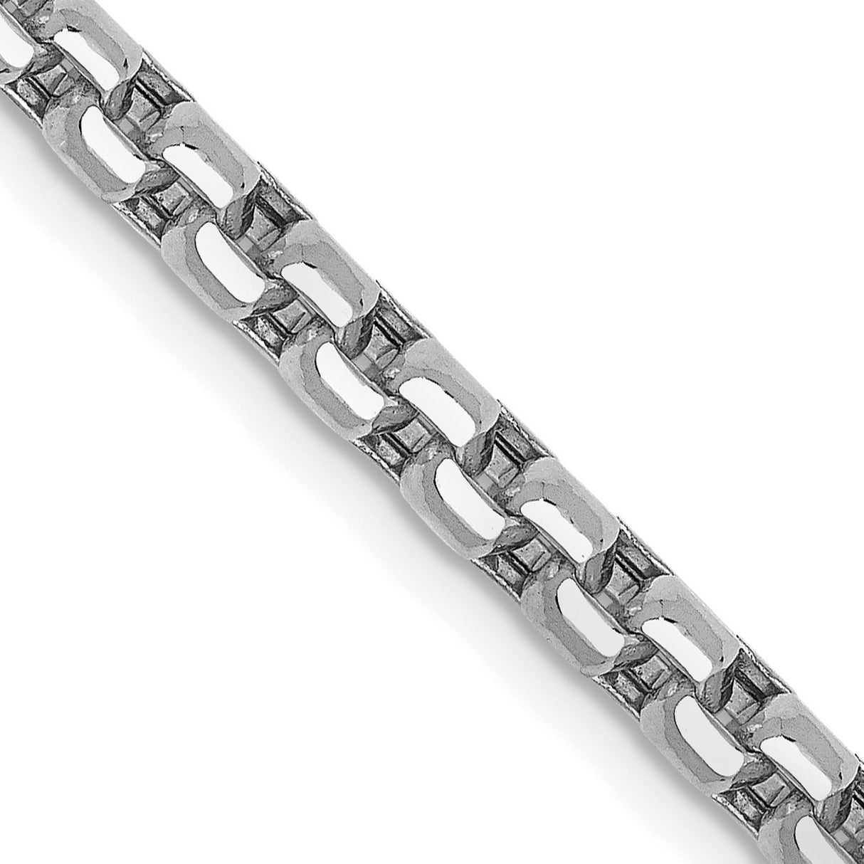 14K White Gold 3.6 mm Box Chain Necklace, Polished detail view
