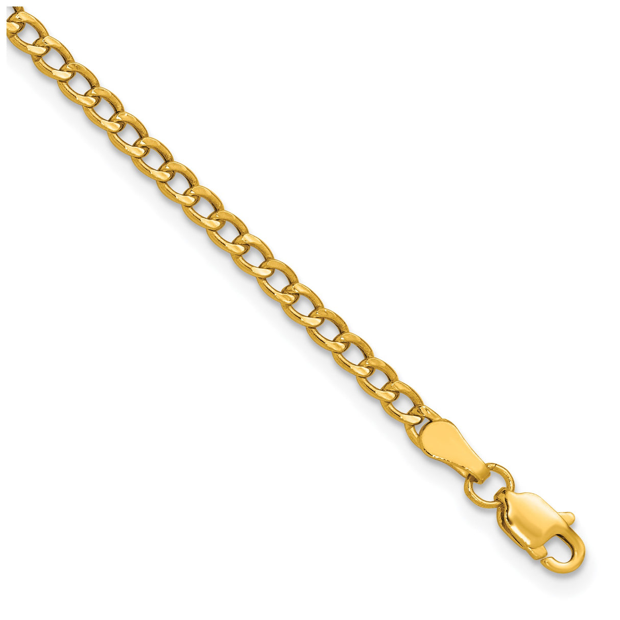 14K Yellow Gold 2.85 mm Curb Chain Bracelet, Polished detail view