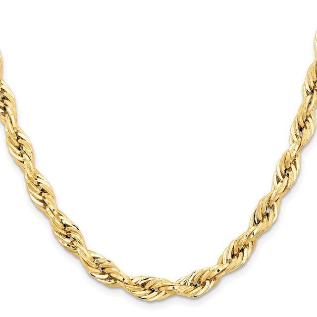14K Yellow Gold 7 mm Rope Chain Necklace, Polished