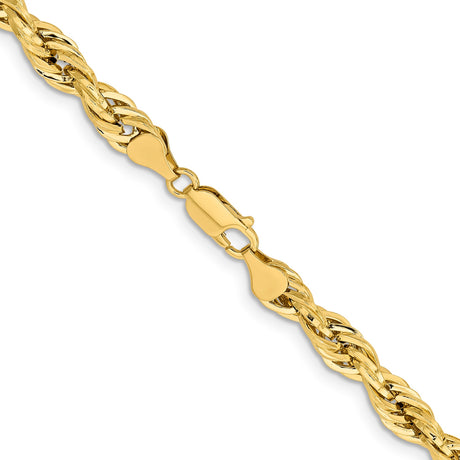 14K Yellow Gold 7 mm Rope Chain Necklace, Polished alternate angle
