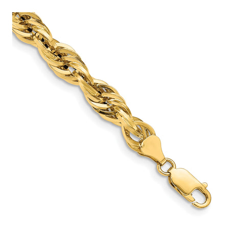 14K Yellow Gold 7 mm Rope Chain Bracelet, Polished shown for scale
