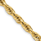 14K Yellow Gold 7 mm Rope Chain Necklace, Polished detail view
