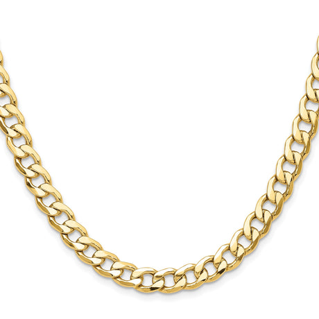 14K Yellow Gold 7.5 mm Curb Chain Necklace, Polished