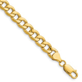 14K Yellow Gold 7.5 mm Curb Chain Anklet, Polished shown for scale