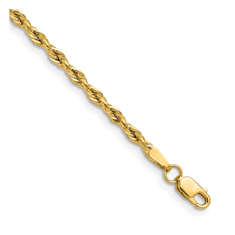 14K Yellow Gold 2.5 mm Rope Chain Bracelet, Polished