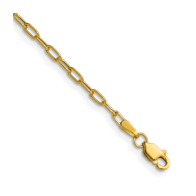 14K Yellow Gold 2.2 mm Paperclip Chain Anklet, Polished shown for scale