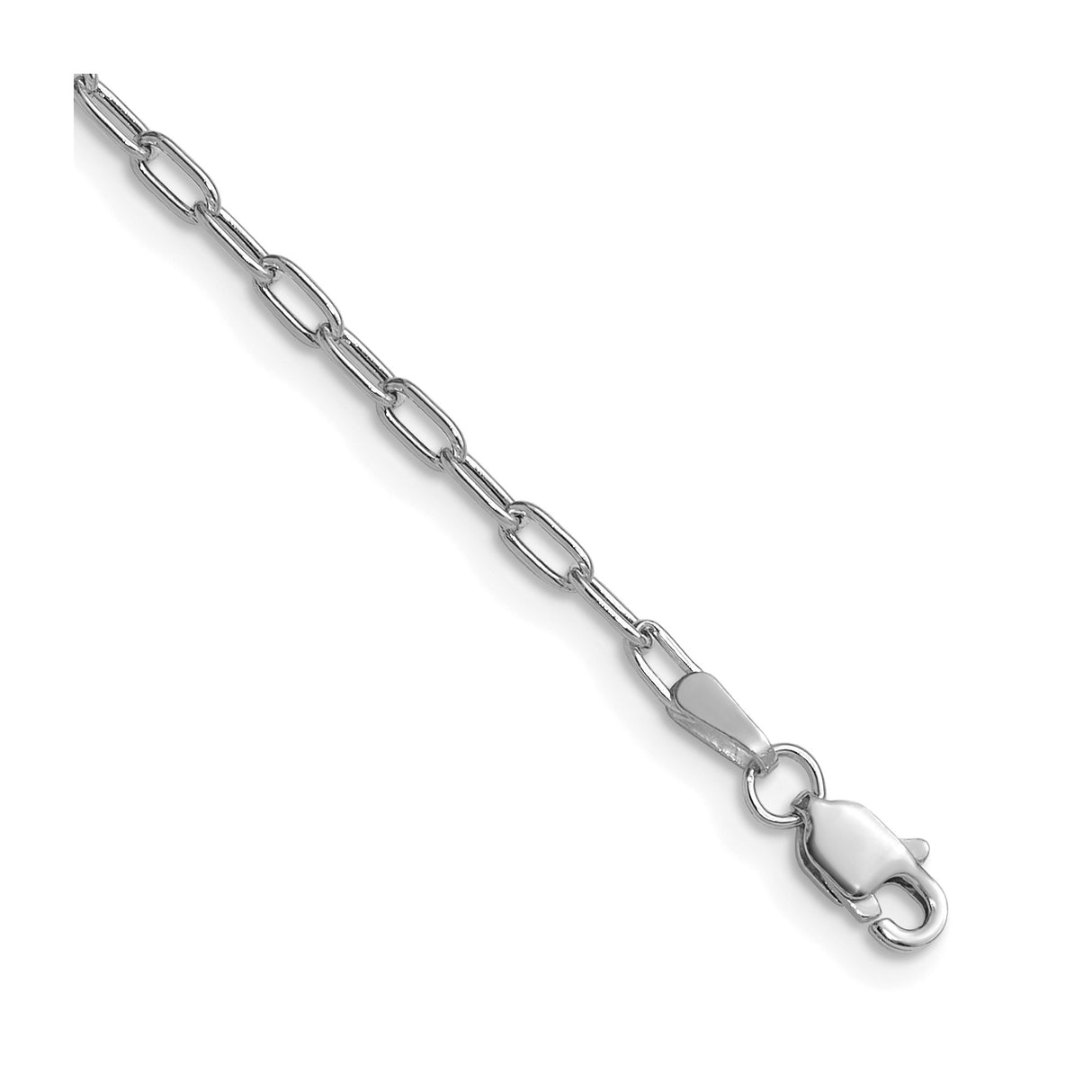 14K White Gold 2.2 mm Paperclip Chain Bracelet, Polished shown for scale
