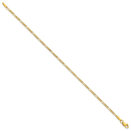 14K Yellow Gold 1.9 mm Figaro Chain Anklet, Polished