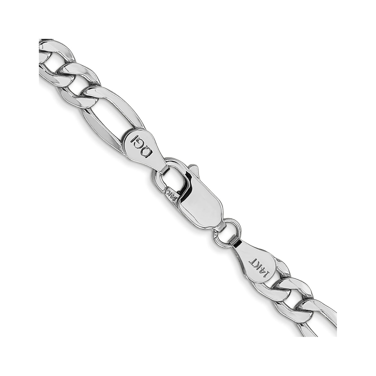14K White Gold 5.75 mm Figaro Chain Necklace, Polished alternate angle