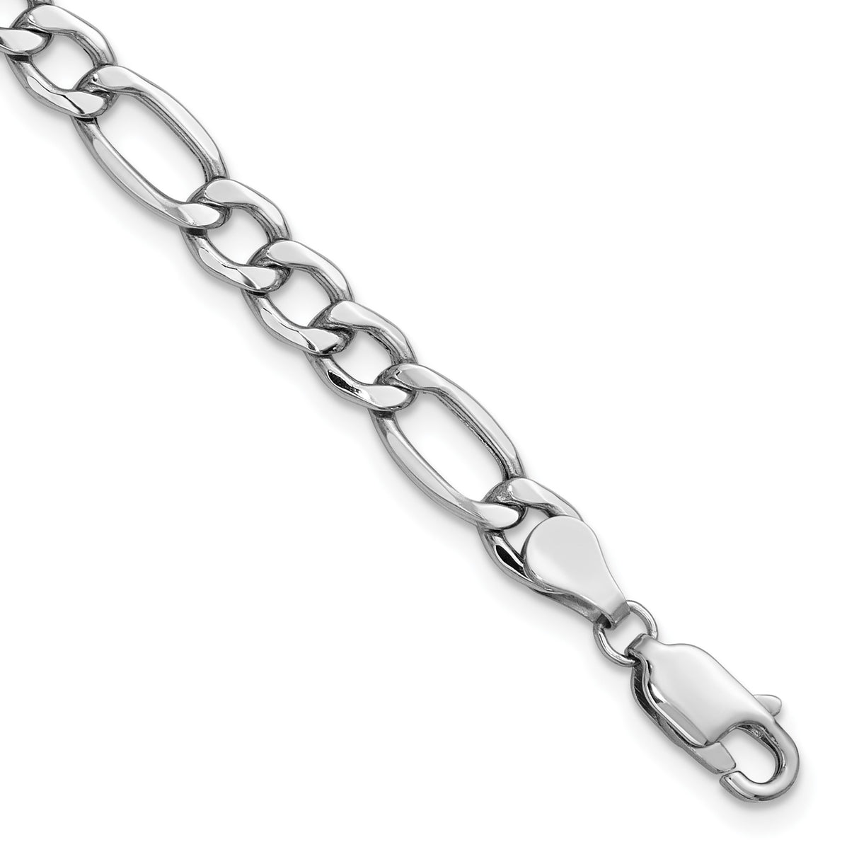 14K White Gold 5.75 mm Figaro Chain Bracelet, Polished detail view