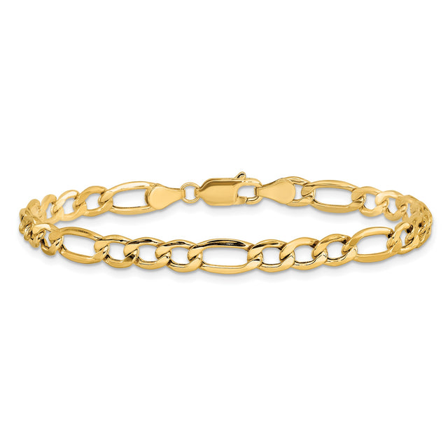 14K Yellow Gold 5.75 mm Figaro Chain Anklet, Polished