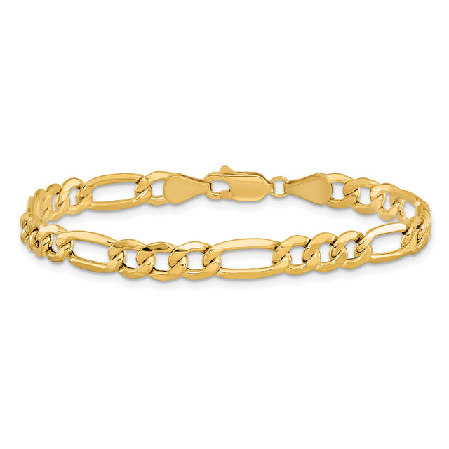 14K Yellow Gold 6.25 mm Figaro Chain Anklet, Polished