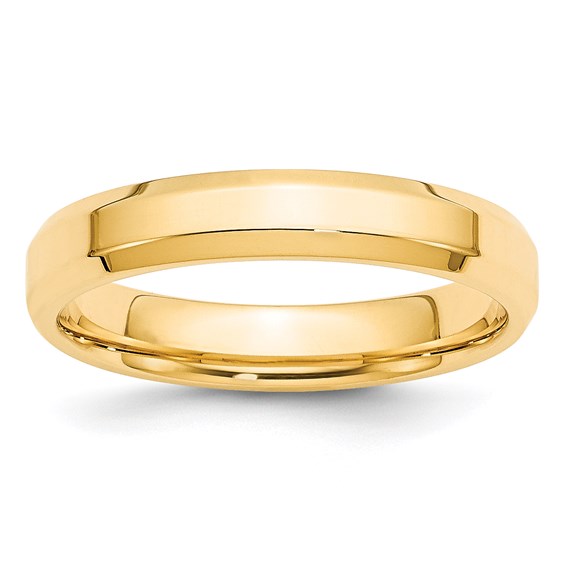 Solid 14K Yellow Gold Beveled Edge Comfort Fit Wedding Band, 4 mm