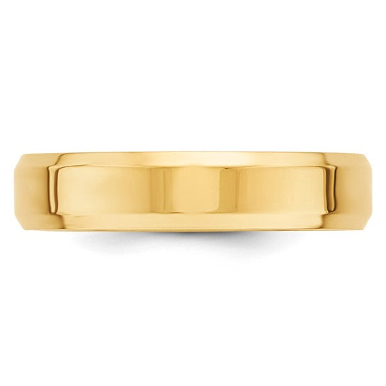 14K Yellow Gold Beveled Edge Solid Comfort Fit Wedding Band, 5mm Wide, Timeless Design