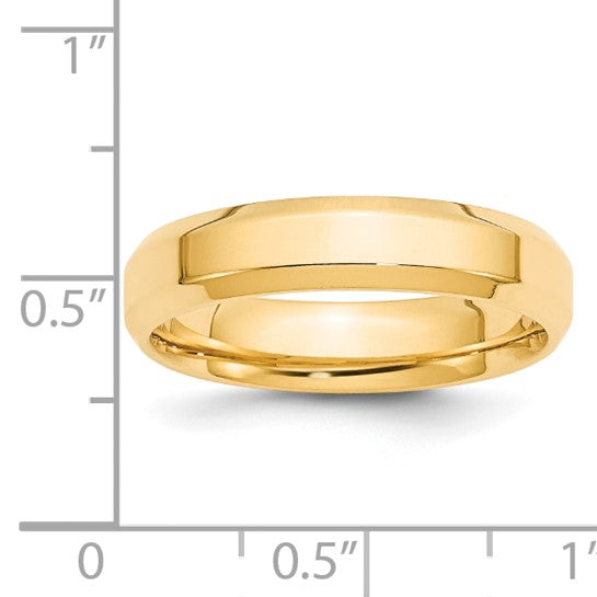 14K Yellow Gold Beveled Edge Solid Comfort Fit Wedding Band, 5mm Wide, Timeless Design