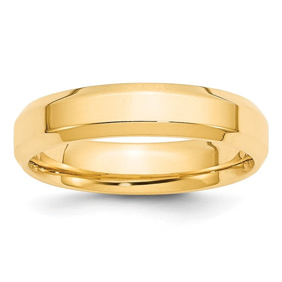 14K Yellow Gold Beveled Edge Solid Comfort Fit Wedding Band, 5mm Wide, Timeless Design